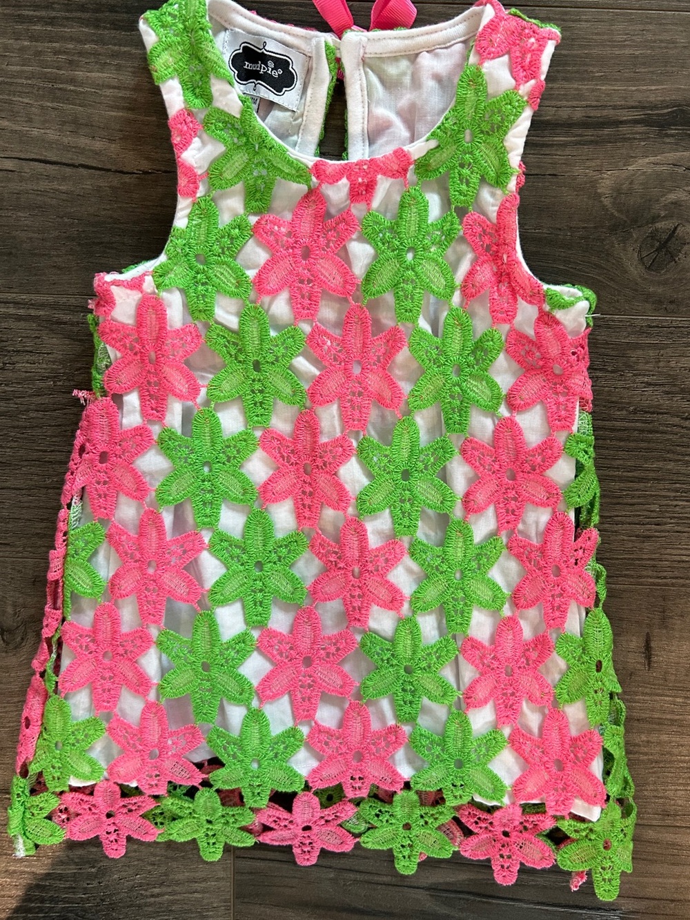 Mud Pie Pink Green Floral Lace Dress 12-18M Boutique